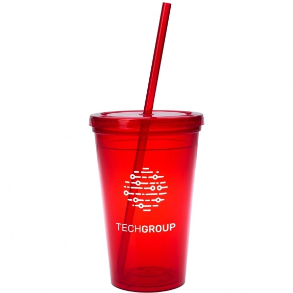 Flexible Double Wall Promotional Tumbler with Straw - 16 oz.