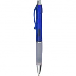 Blue Translucent Promotional Gel Pen w/ Rubber Grip