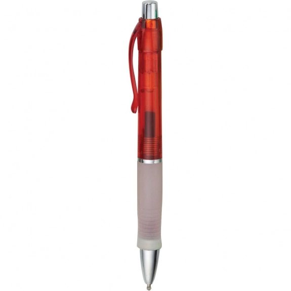 Red Translucent Promotional Gel Pen w/ Rubber Grip