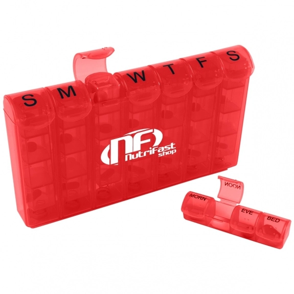 Red 28 Compartment Sliding Promotional Pill Box