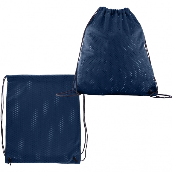 Navy Blue Jersey Mesh Drawstring Custom Backpacks 