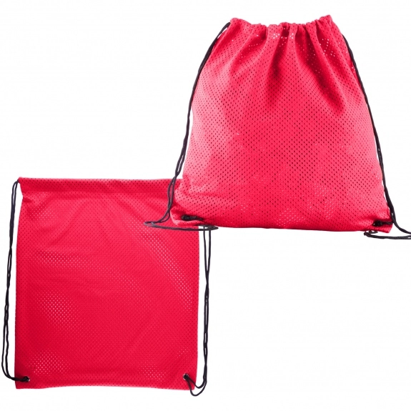 Red Jersey Mesh Drawstring Custom Backpacks 
