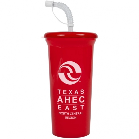 Red Tapered Custom Tumbler w/ Cover & Straw - 32 oz. 