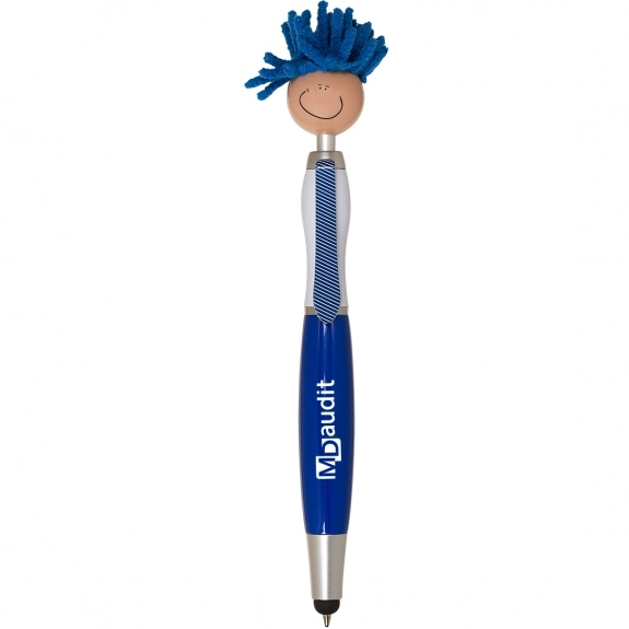 Blue - MopTopper Custom Stylus Pen w/ Screen Cleaner - Tan