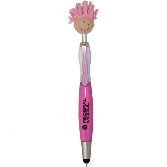 Pink - MopTopper Custom Stylus Pen w/ Screen Cleaner - Tan