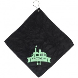 Black - Microfiber Custom Golf Towel w/ Grommet & Hook