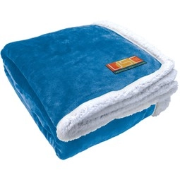 Blue Oversized Branded Sherpa Blanket - 70" x 60"