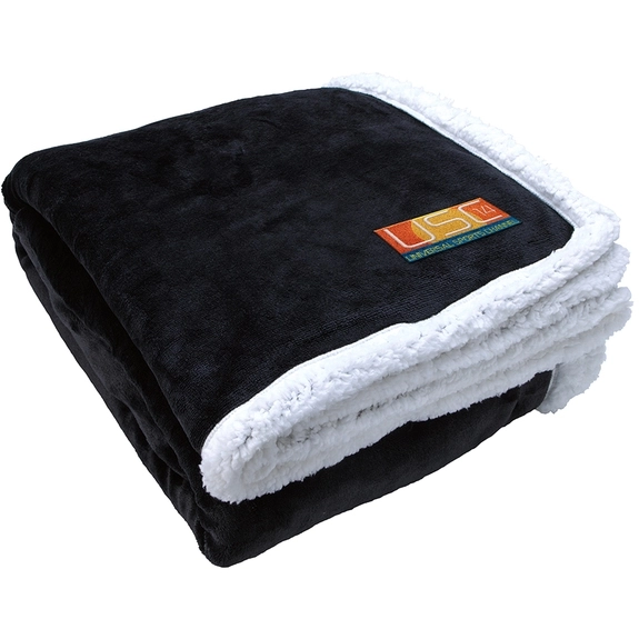 Black Oversized Branded Sherpa Blanket - 70" x 60"