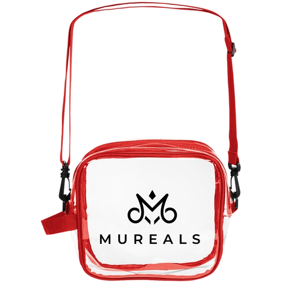 Clear/Red - Custom Clear Crossbody Bag - 8"w x 8.25"h x 2.5"d