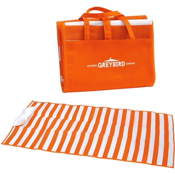 Orange Water Resistant Beach Custom Blankets w/ Inflatable Pillow