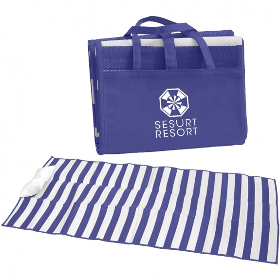 Blue Water Resistant Beach Custom Blankets w/ Inflatable Pillow