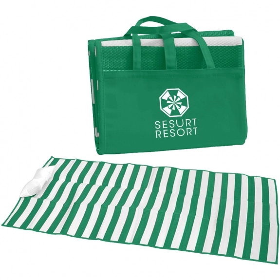 Green Water Resistant Beach Custom Blankets w/ Inflatable Pillow