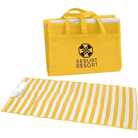 Yellow Water Resistant Beach Custom Blankets w/ Inflatable Pillow