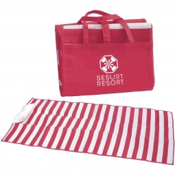 Red Water Resistant Beach Custom Blankets w/ Inflatable Pillow
