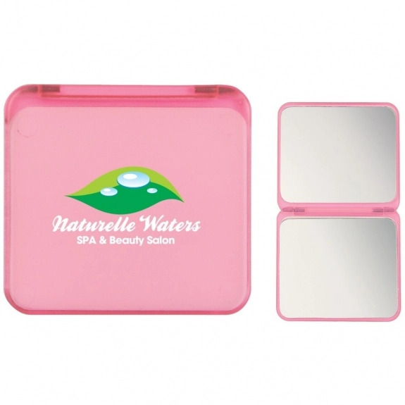 Pink Full Color Dual Magnification Compact Folding Promotional Mirror