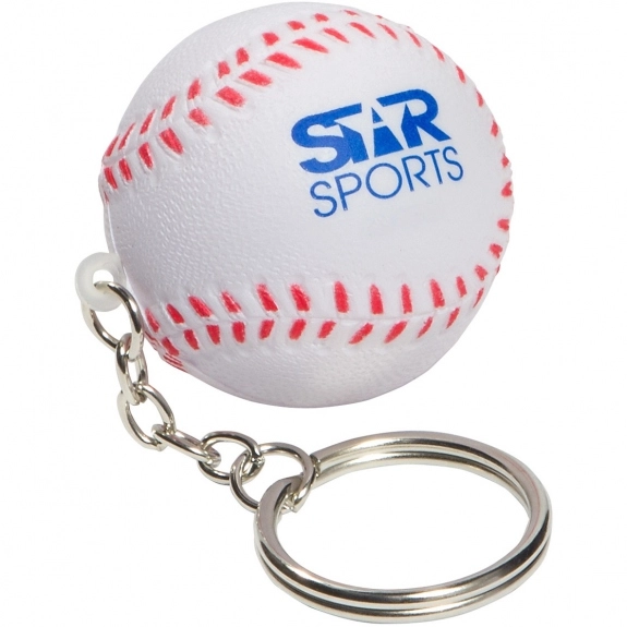 White Baseball Shaped Custom Keychain Stress Ball