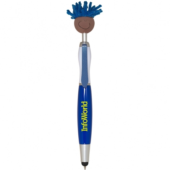 Blue - MopTopper Custom Stylus Pen w/ Screen Cleaner - Brown
