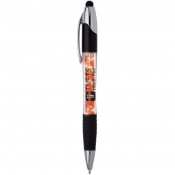 Orange Crystal Light-Up Stylus Custom Pens w/ Ribbed Rubber Grip