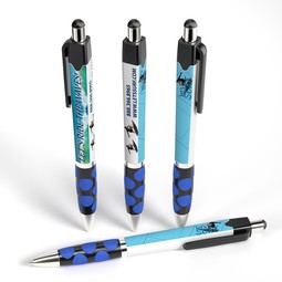 Dark Blue Full Color Square Ad Promotional Stylus Pen w/ Rubber Grip