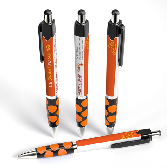 Orange Full Color Square Ad Promotional Stylus Pen w/ Rubber Grip