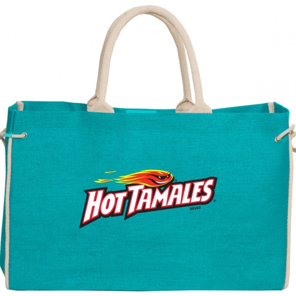 Turquoise Eco Jute/Cotton Boat Promotional Tote Bag 