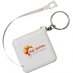 Solid White Full Color Custom Tape Measure w/Keychain