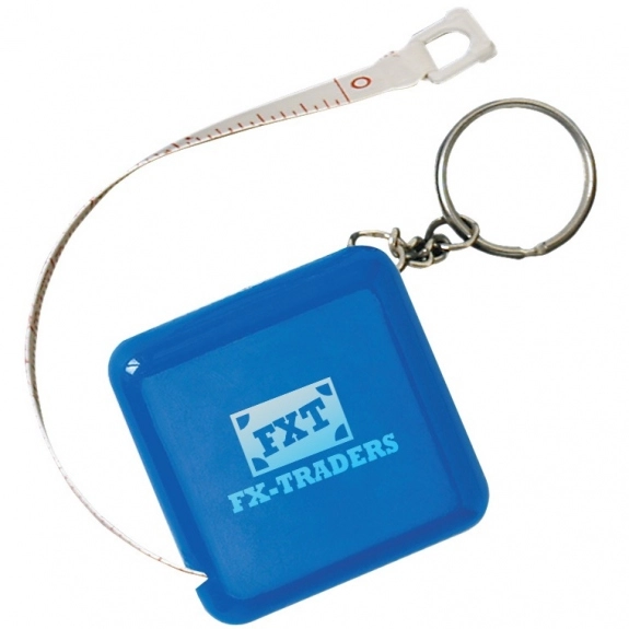 Solid Blue Full Color Custom Tape Measure w/Keychain