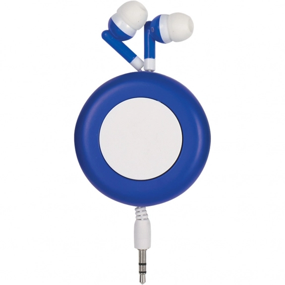 Blue Retractable Imprinted Ear Buds 