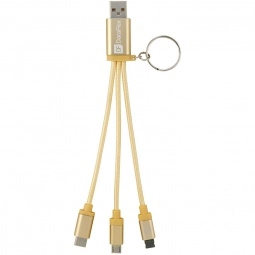 Gold - Metallic Braided 3-in-1 Custom Charging Cable Keychain