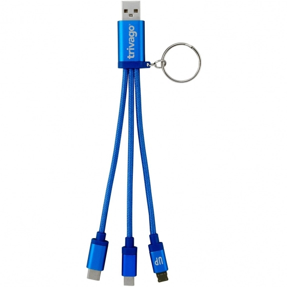 Blue - Metallic Braided 3-in-1 Custom Charging Cable Keychain