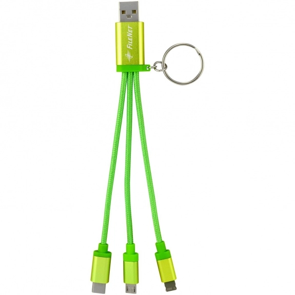 Green - Metallic Braided 3-in-1 Custom Charging Cable Keychain