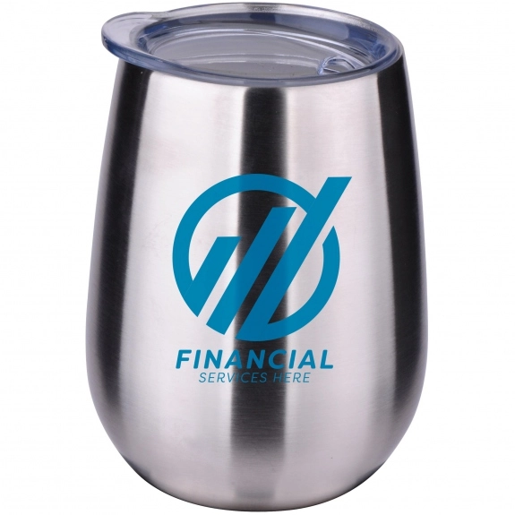 Silver - Dual Wall Stemless Stainless Steel Custom Wine Tumbler - 10 oz.