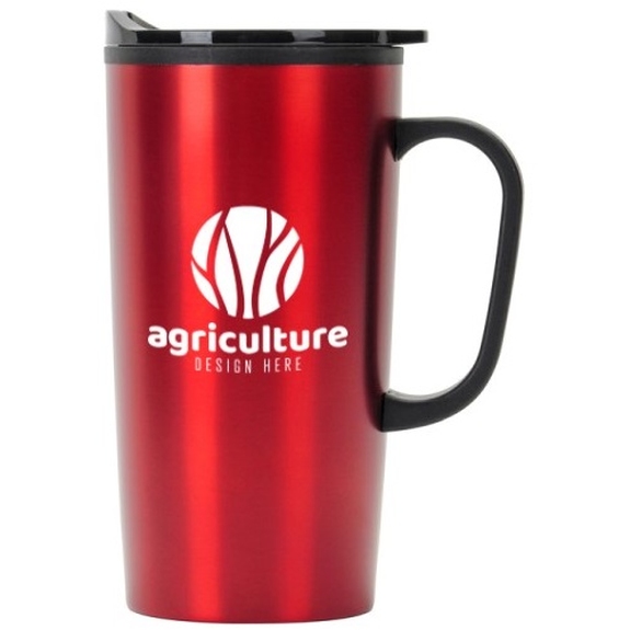 Red Plastic Lined Promotional Travel Mug w/ Handle - 20 oz.