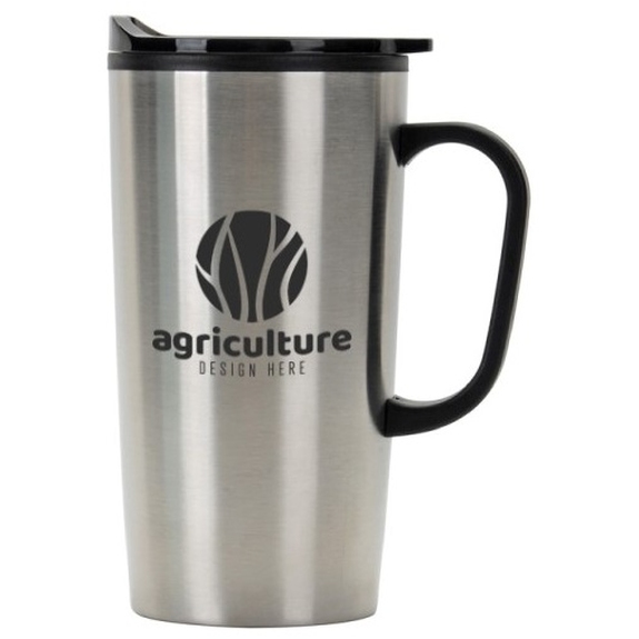 Silver Plastic Lined Promotional Travel Mug w/ Handle - 20 oz.