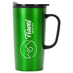 Green Plastic Lined Promotional Travel Mug w/ Handle - 20 oz.