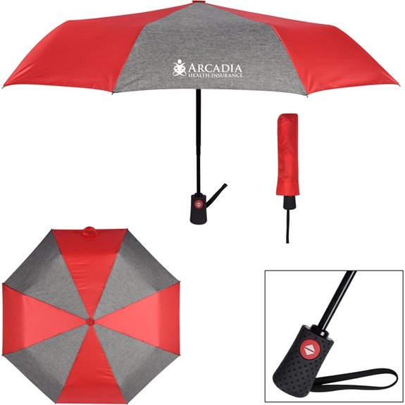 Red/Gray - Arc Heathered Telescopic Folding Custom Umbrella