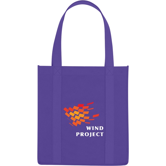Purple - Non-Woven Avenue Shopper Logo Tote Bag - 12"w x 13"h x 8"d