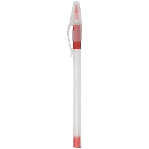 Clear/Red Frosted Stick Promotional Pen w/ Rubber Grip