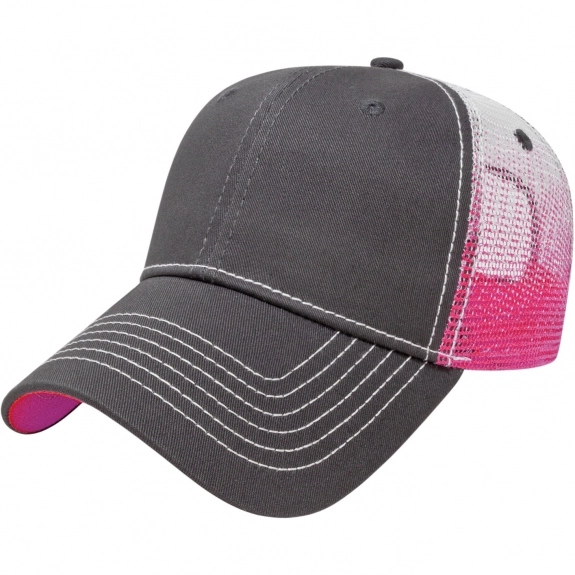 Charcoal/Pink Low Profile Gradient Print Mesh Custom Caps 
