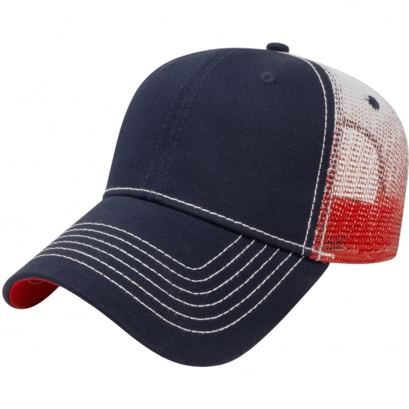 Navy/Red Low Profile Gradient Print Mesh Custom Caps 