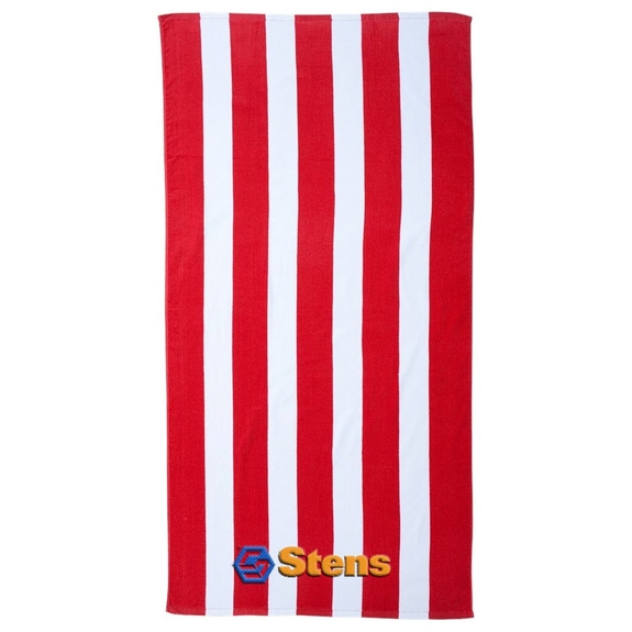 Red - Carmel Towel Company Velour Striped Custom Beach Towel 