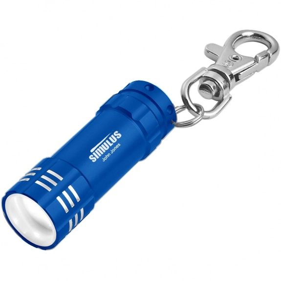Blue Mini Aluminum LED Promotional Flashlight w/Keychain