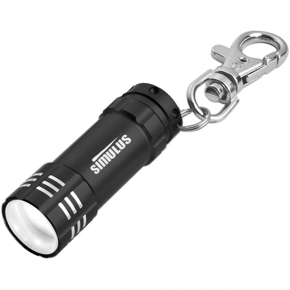Black Mini Aluminum LED Promotional Flashlight w/Keychain