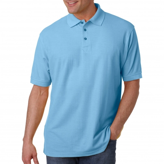 Baby Blue UltraClub Whisper Pique Blend Custom Polo Shirt - Men's