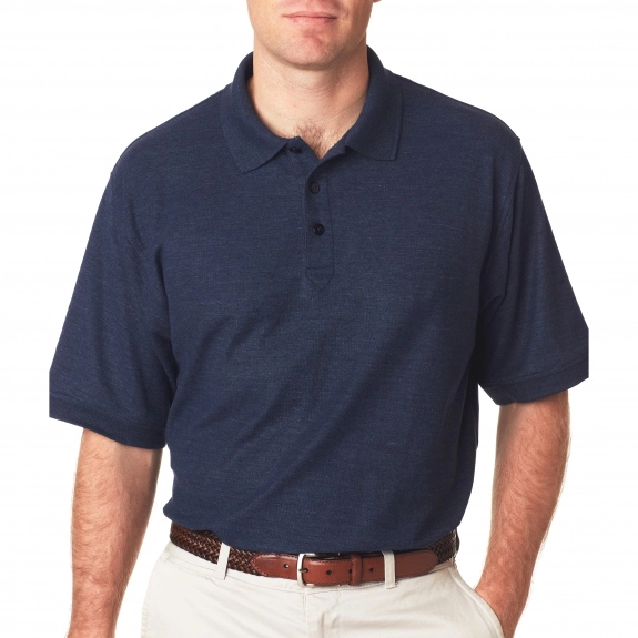 Navy Heather UltraClub Whisper Pique Blend Custom Polo Shirt - Men's