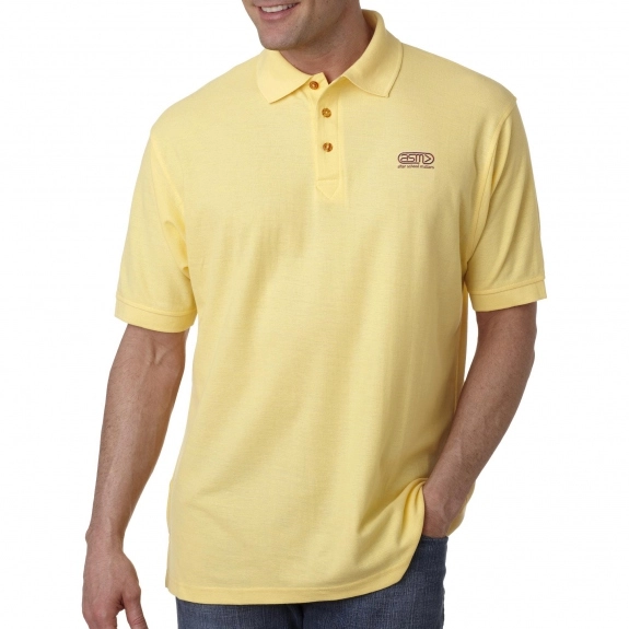 Yellow UltraClub Whisper Pique Blend Custom Polo Shirt - Men's