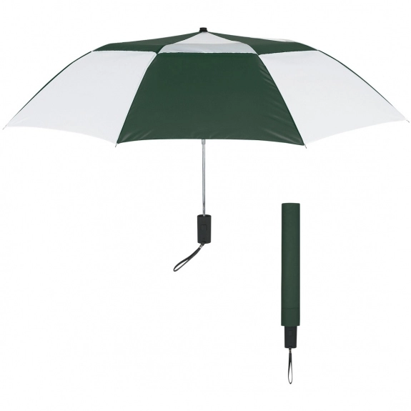 White/Forest Green Automatic Folding Vented Custom Umbrella