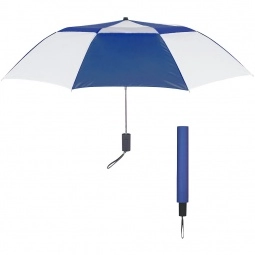White/Royal Blue Automatic Folding Vented Custom Umbrella