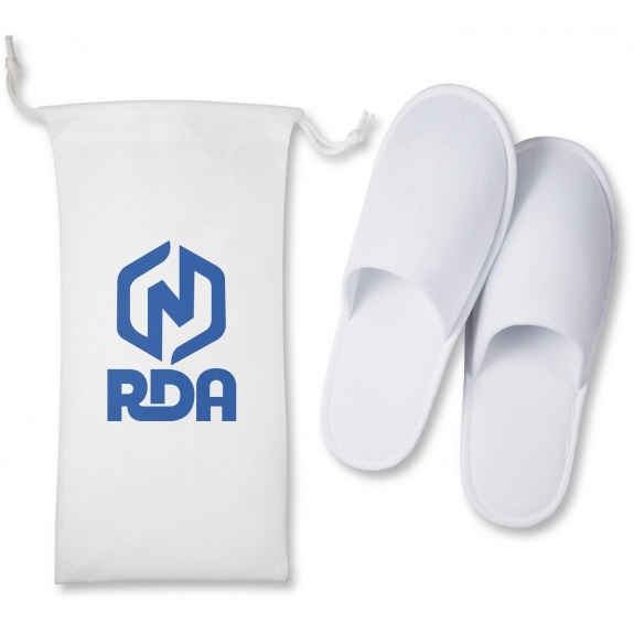 White Travel Promotional Slippers w/ Pouch