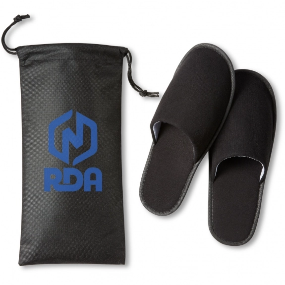 Black Travel Promotional Slippers w/ Pouch